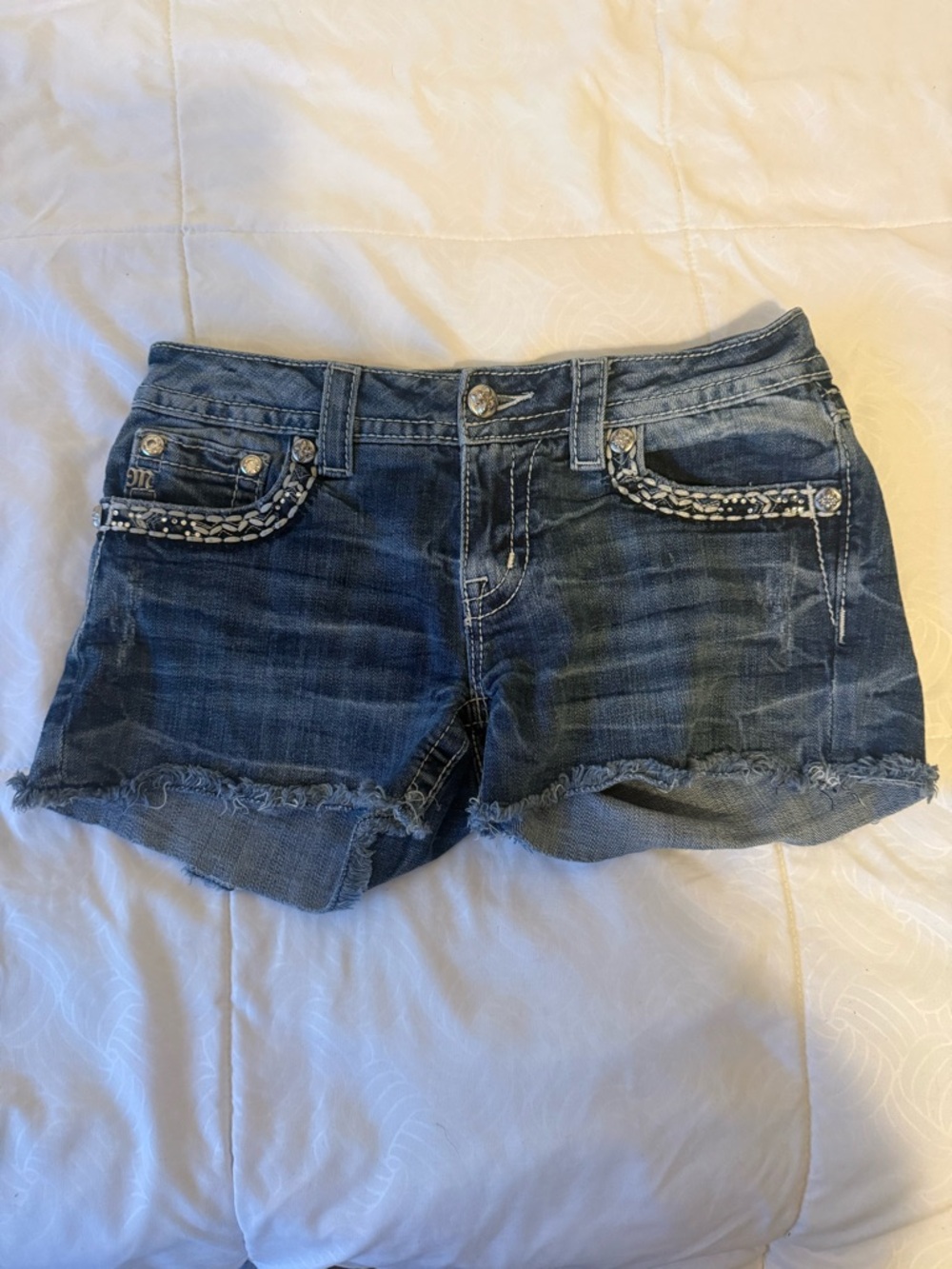 Miss Me Dark Blue Distressed Denim Cutoff Shorts